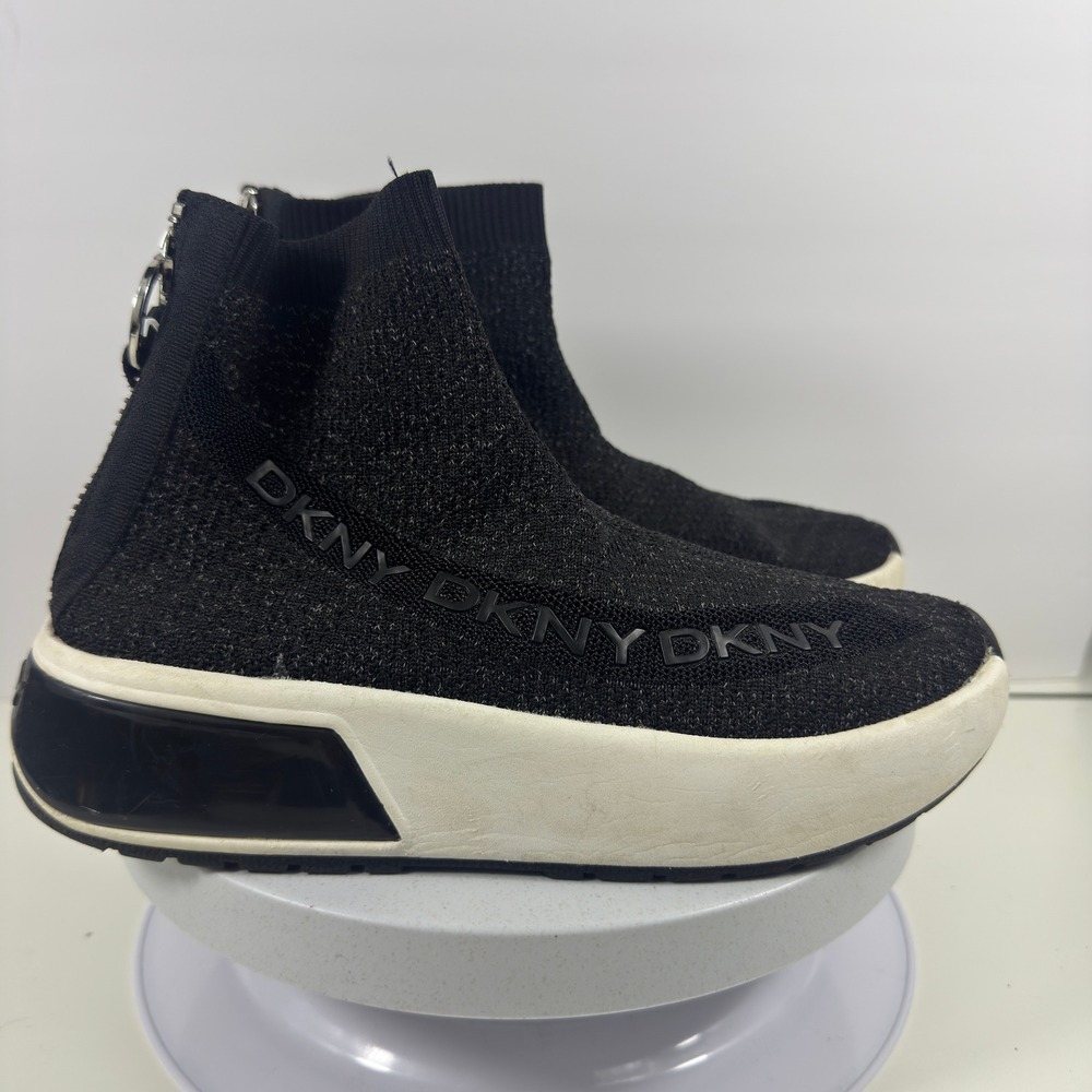 DKNY Women's Sock Sneakers High Top Black Knit Slip On Platform Size 6.5 - Picture 5 of 13